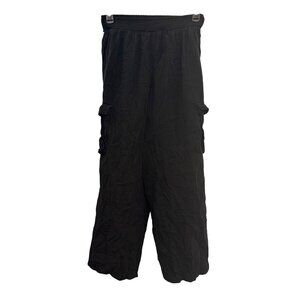 Aerie Cargo Pants Women XS Black Crinkle Textured Elastic Waist Casual Lightweig